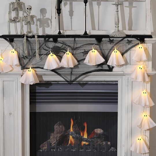 Greentek; Light-Up Halloween Ghost Garland – 78 Inch Handmade LED Ghost Banner for Fireplace, Mantel, Windows, Home & Party Halloween Decorations; Category:Halloween Lights; Image:1